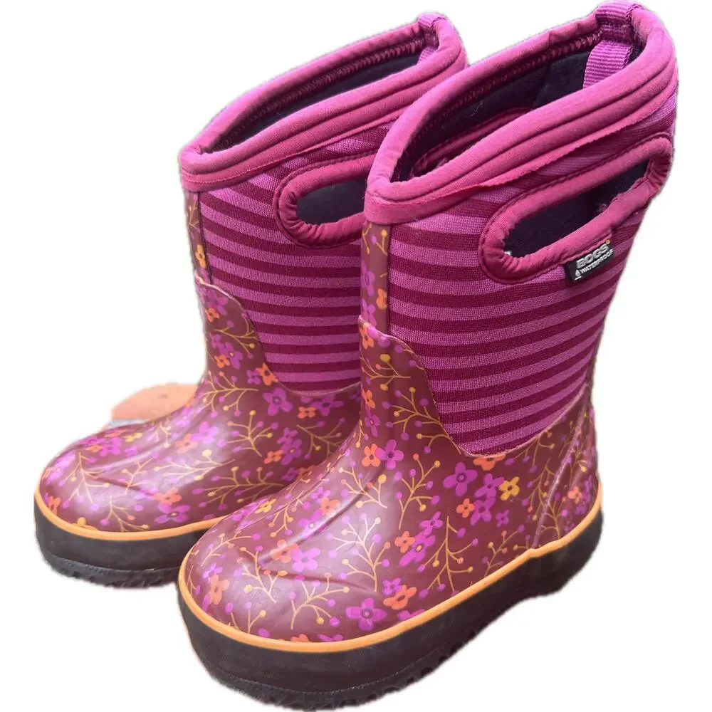 Bogs Pink Purple Floral Kids Rain Boots